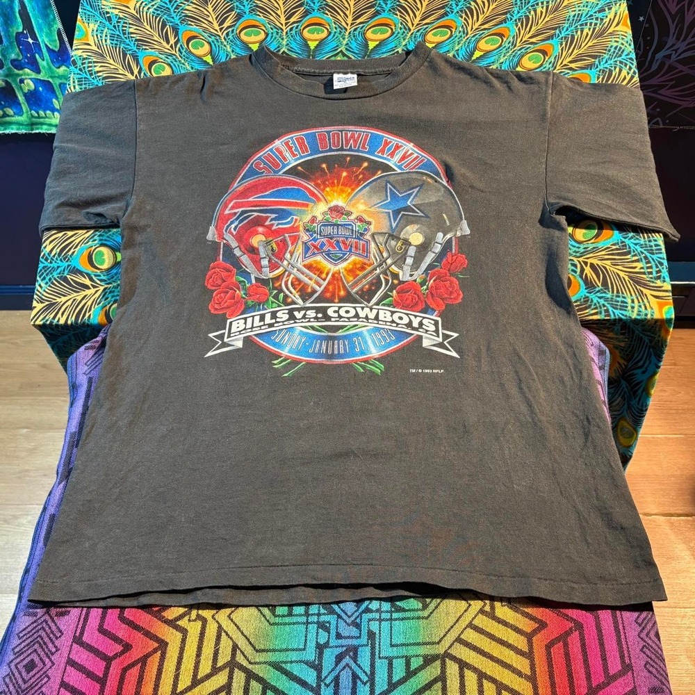 Vintage 90s Salem Sportswear Super Bowl XXVII Bills Cowboys Tee XL Black